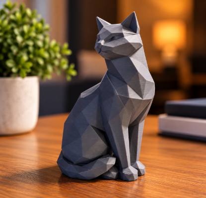 Imagem de Gato Decorativo Low Poly em 3D – Estilo Moderno e Minimalista